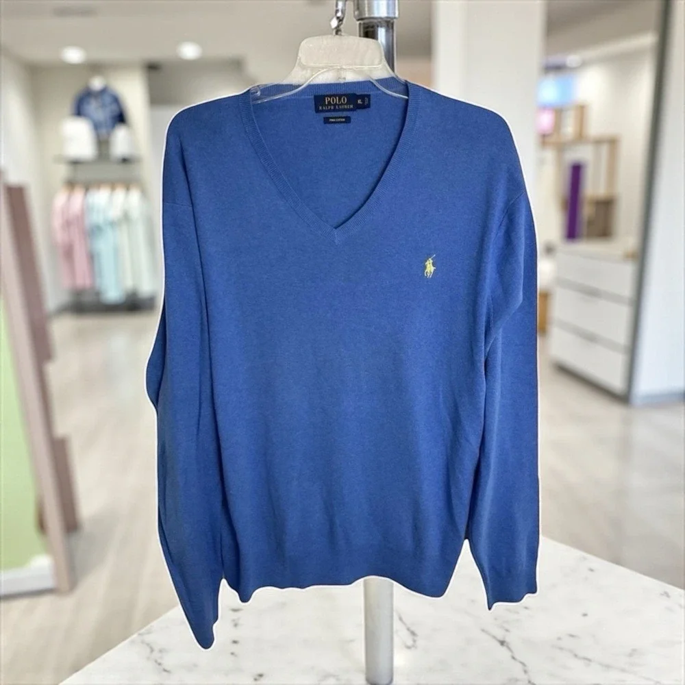 Polo Ralph Lauren 100% Pima Cotton V-Neck Summer Sweater Pullover XL Preppy